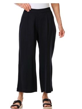 EUC Tahari Black Wide-Leg, Cropped, Linen Pants; Elastic Waist; Women’s Medium.